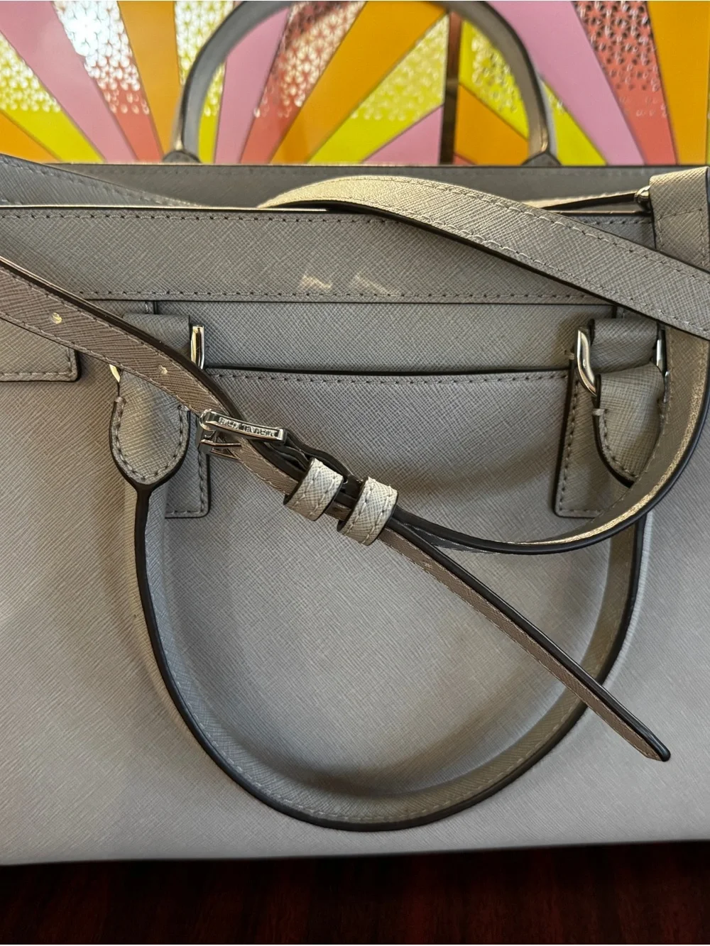 Michael Kors Light Gray Saffiano Leather Satchel with MK Charm
